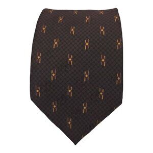 ALCIONE Brown Geometric Silk Tie ITALY 61"/ 3.7" EC